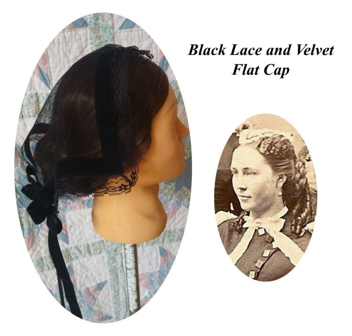 Black Lace Day Cap - Daycap - Flat Cap - Mourning, Historical Headcovering, Breakfast Cap, Civil War, Dickens, Headpiece
