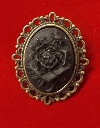 Black Rose Cameo Brooch with choice of setting color, 19th Century Pin, Vintage Style Broach, Civil War Reproduction, Gift idea, Gothic