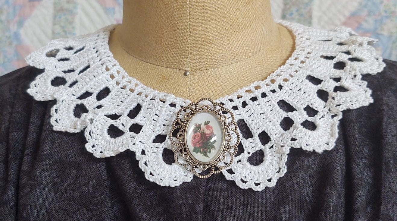 Lady's Crocheted Cotton Collar Made from 1860's pattern -Choice of 3 colors, New, Handmade, detachable, 19th Century, Victorian, Made in USA