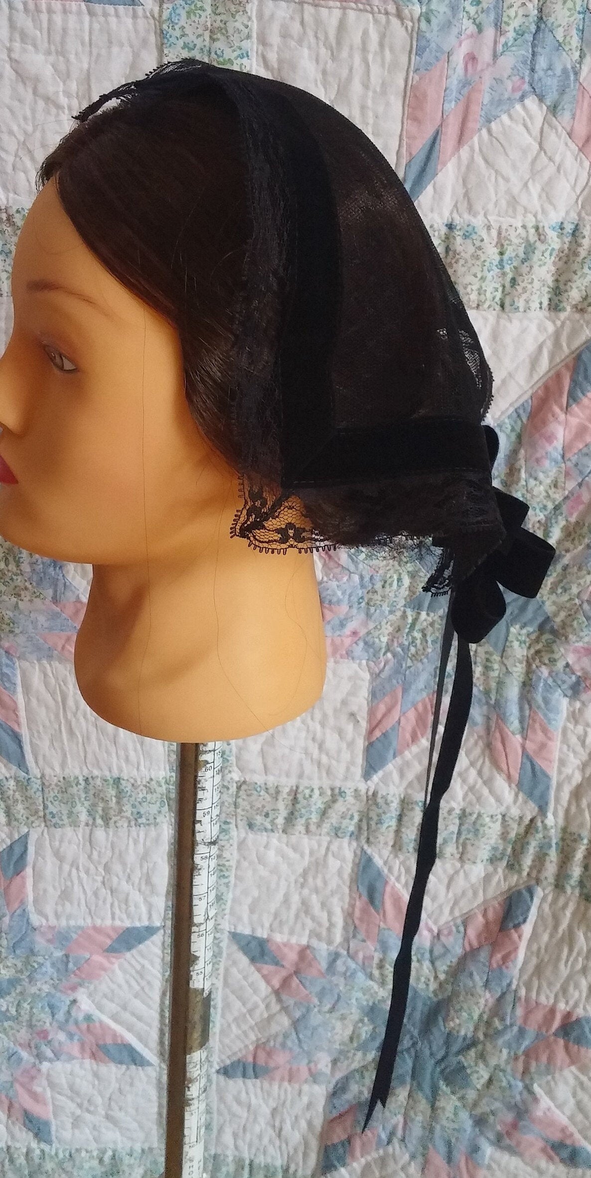 Black Lace Day Cap - Daycap - Flat Cap - Mourning, Historical Headcovering, Breakfast Cap, Civil War, Dickens, Headpiece