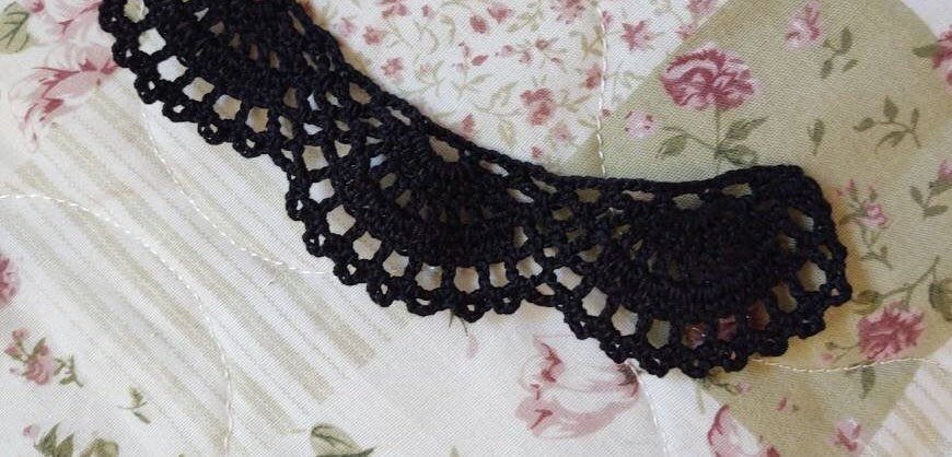 Lady's Crocheted BLACK Mourning Collar Made from 19th Century pattern - New, Handmade, detachable, 19th Century, Victorian, Made in USA