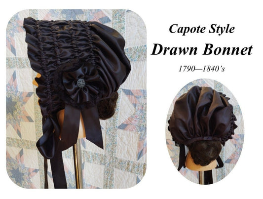 Mourning Bonnet - Drawn Bonnet - Capote Bonnet - Drawn Poke Bonnet - Widows Weeds - Regency - 19th century Victorian - Federal - Georgian