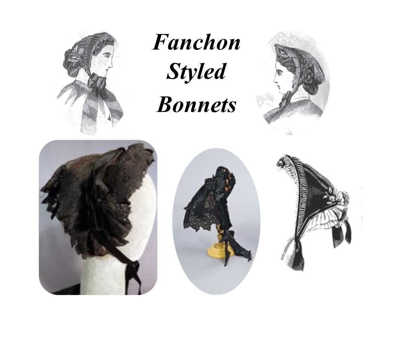 Brocade Fanchon Mourning Bonnet - Dinner Bonnet - Empire Bonnet - Widows Weeds - Civil War - 19th century Victorian