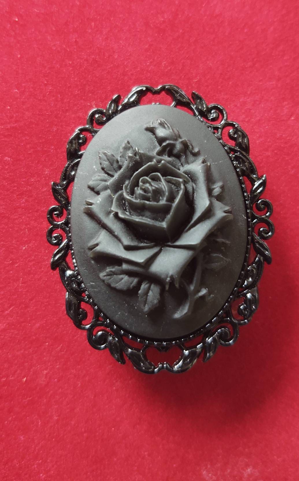 Large Black Rose Cameo Brooch, Widows Pin, 19th Century Pin, Mourning, Civil War Reproduction, Gothic, Edwardian, Regency, Funeral