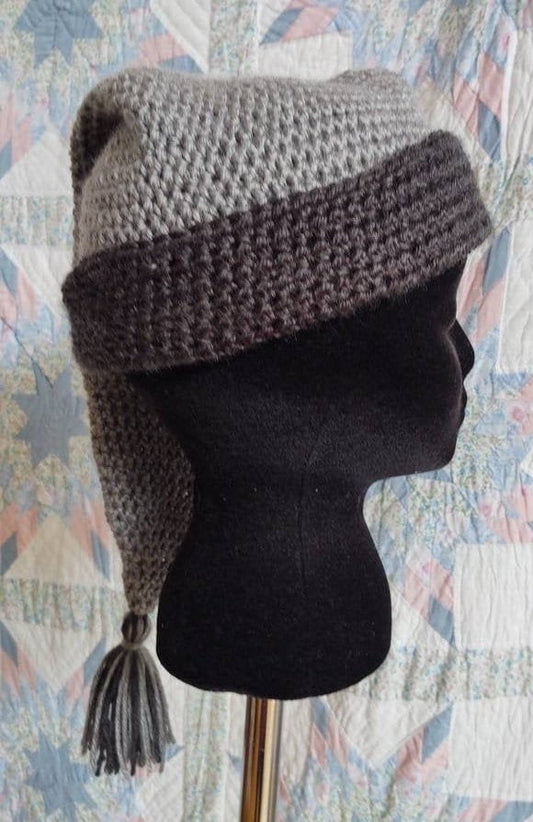 Grey Mens Stocking Cap - Camp Hat, Sleeping Cap, Voyaguer Cap