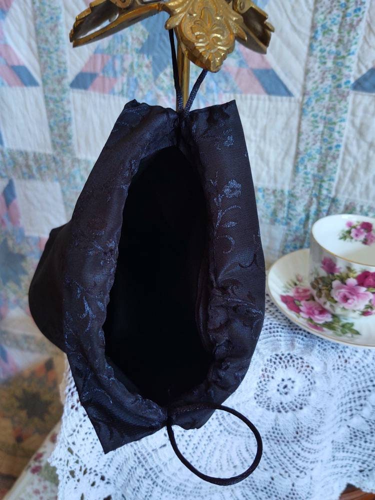 Reticule drawstring bag, 19th Century Victorian purse, Evening, Civil War, Edwardian, Regency, Mourning, 1820's & up, Ladies Ditty Bag