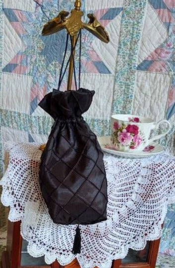 Reticule drawstring bag, 19th Century Victorian purse, Evening, Civil War, Edwardian, Regency, Mourning, 1820's & up, Ladies Ditty Bag