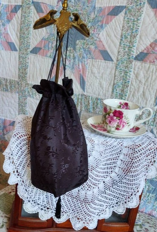 Reticule drawstring bag, 19th Century Victorian purse, Evening, Civil War, Edwardian, Regency, Mourning, 1820's & up, Ladies Ditty Bag