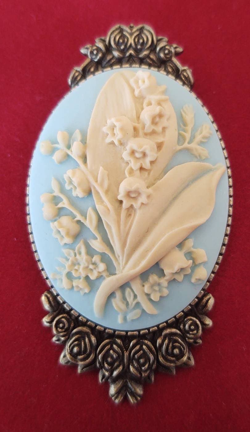 Lily of the Valley Floral Cameo Brooch, 19th Century Pin, Vintage Style Broach, Civil War Reproduction Brooch, Gift idea