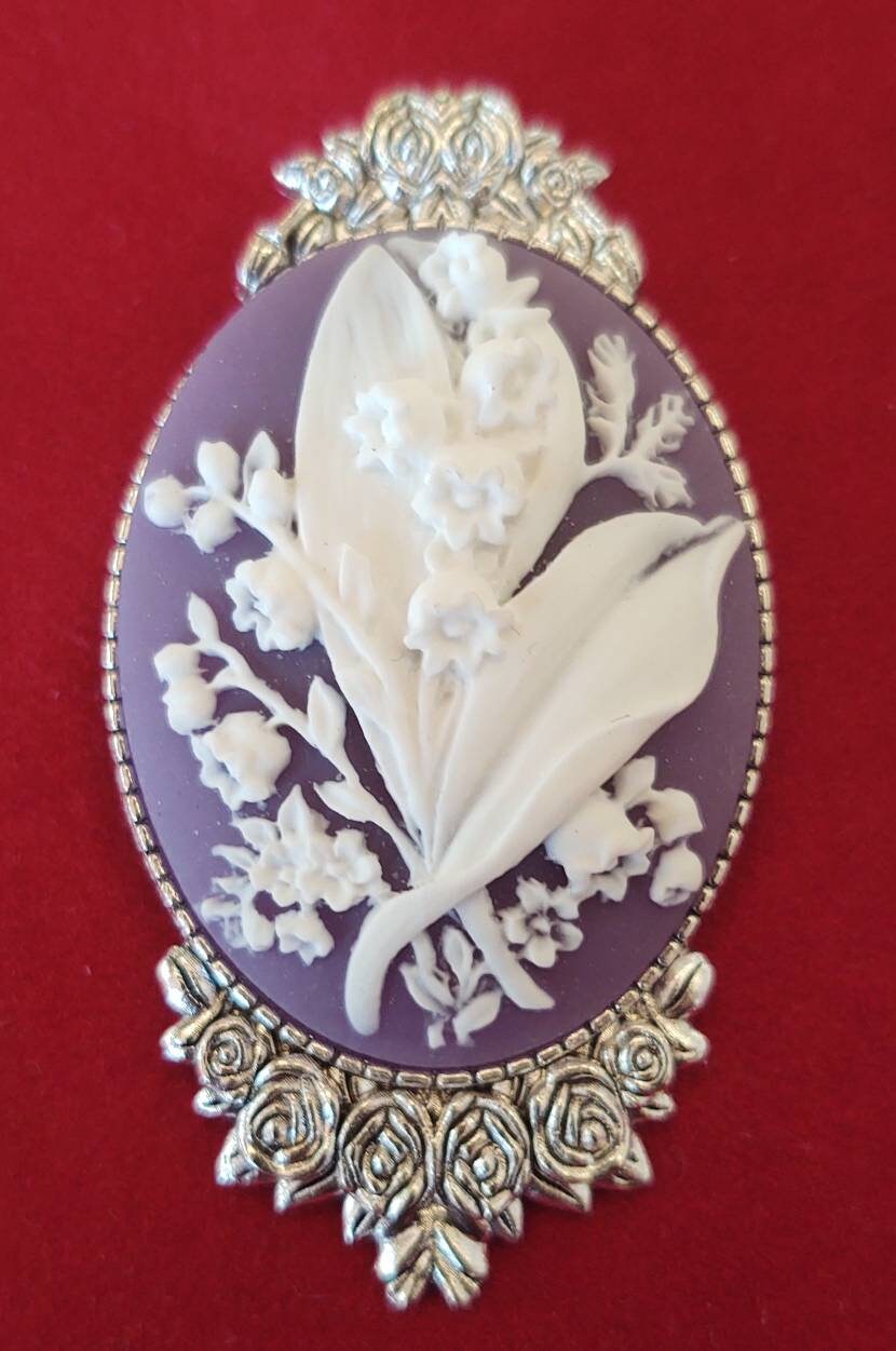 Lily of the Valley Floral Cameo Brooch, 19th Century Pin, Vintage Style Broach, Civil War Reproduction Brooch, Gift idea