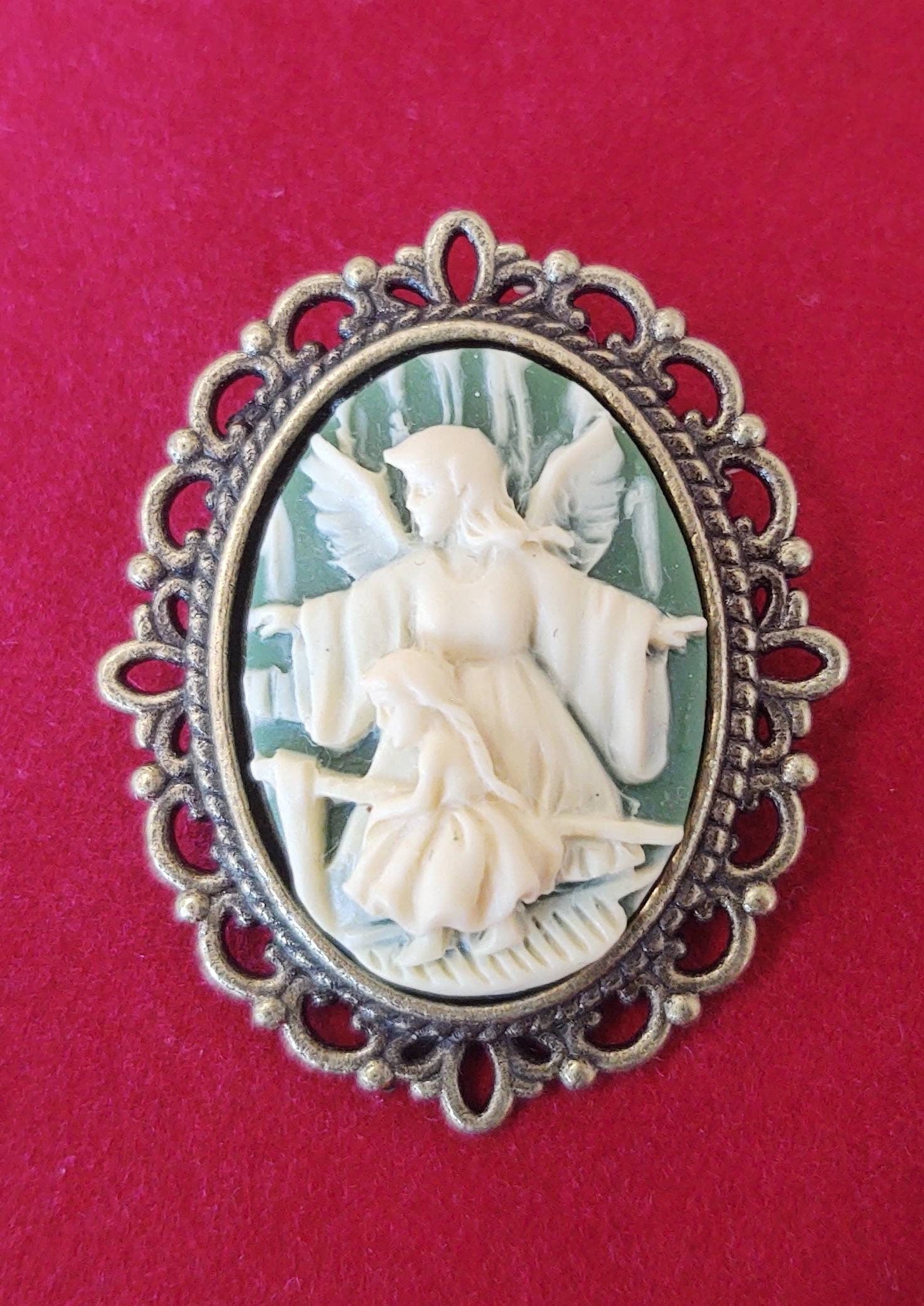 Guardian Angel Cameo Brooch, Choice of color, 19th Century Pin, Vintage Style Broach, Civil War Reproduction Brooch, Gift idea