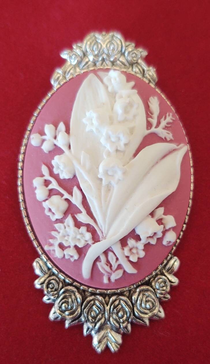 Lily of the Valley Floral Cameo Brooch, 19th Century Pin, Vintage Style Broach, Civil War Reproduction Brooch, Gift idea