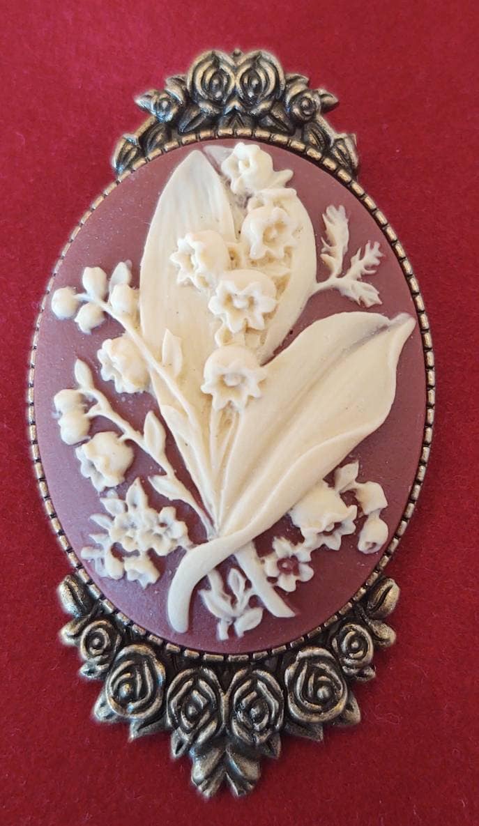 Lily of the Valley Floral Cameo Brooch, 19th Century Pin, Vintage Style Broach, Civil War Reproduction Brooch, Gift idea