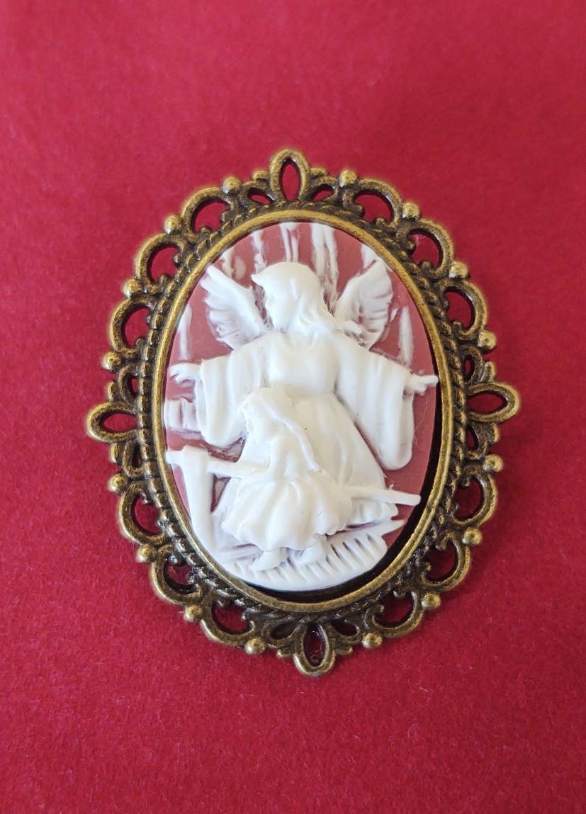 Guardian Angel Cameo Brooch, Choice of color, 19th Century Pin, Vintage Style Broach, Civil War Reproduction Brooch, Gift idea