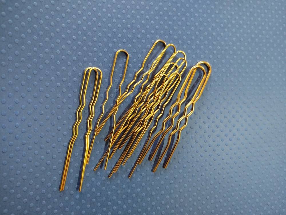12 Brass hair pins, Victorian, U-pins, bun holder, french twist pins, Hair forks, 19th Century Hair Accessory, Historical, reproduction